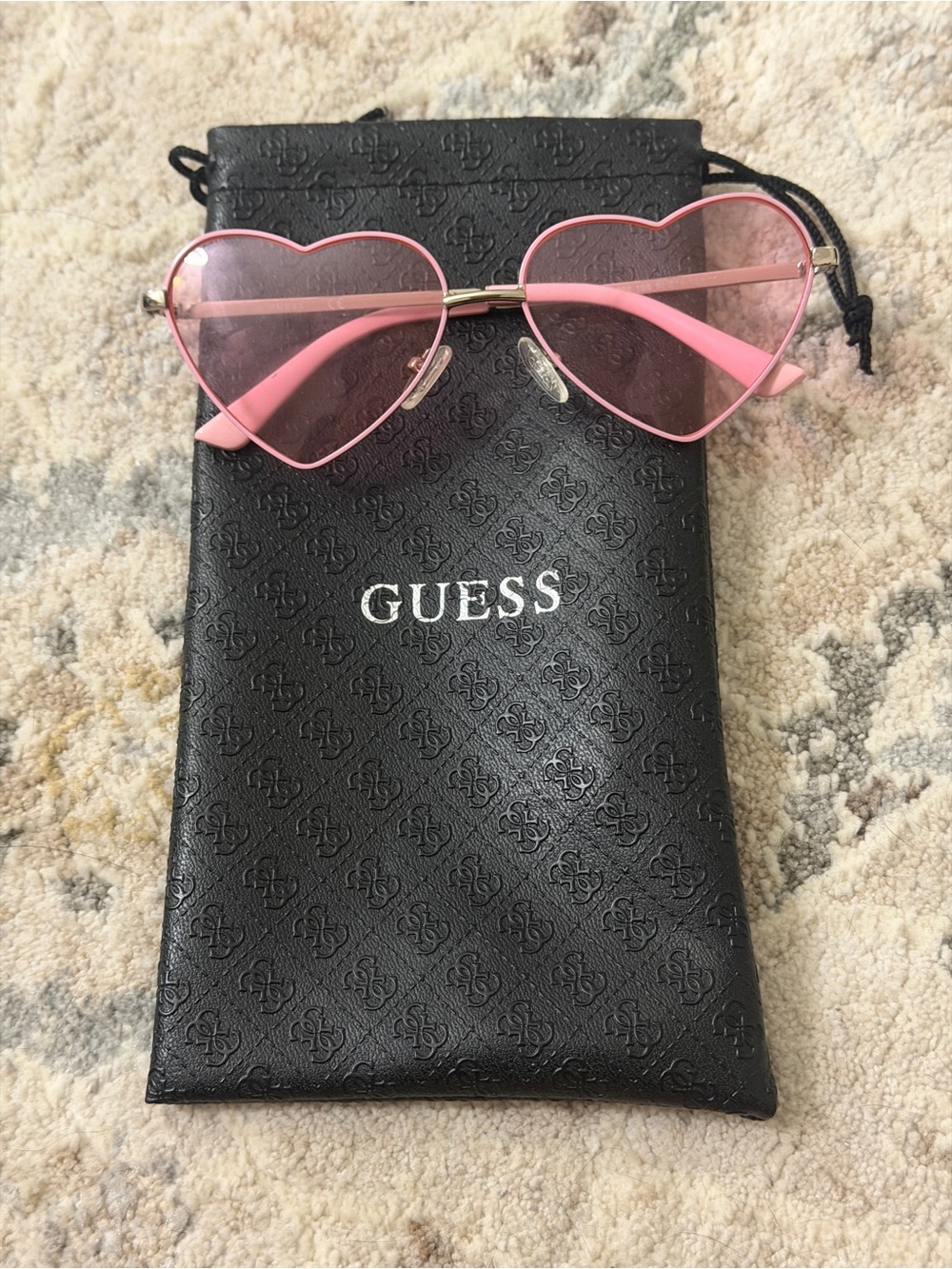 GUESS Pink Heart Frame Sunglasses with Light Pink Lenses